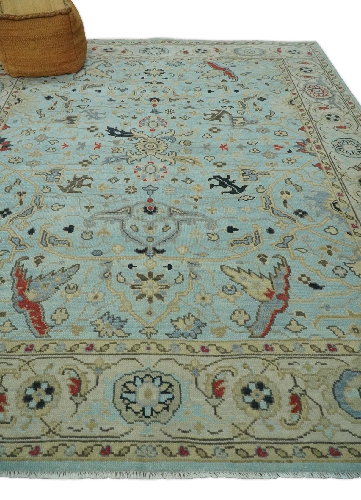 Traditional Floral Blue, Ivory and Beige Oriental Oushak Multi size wool Area Rug