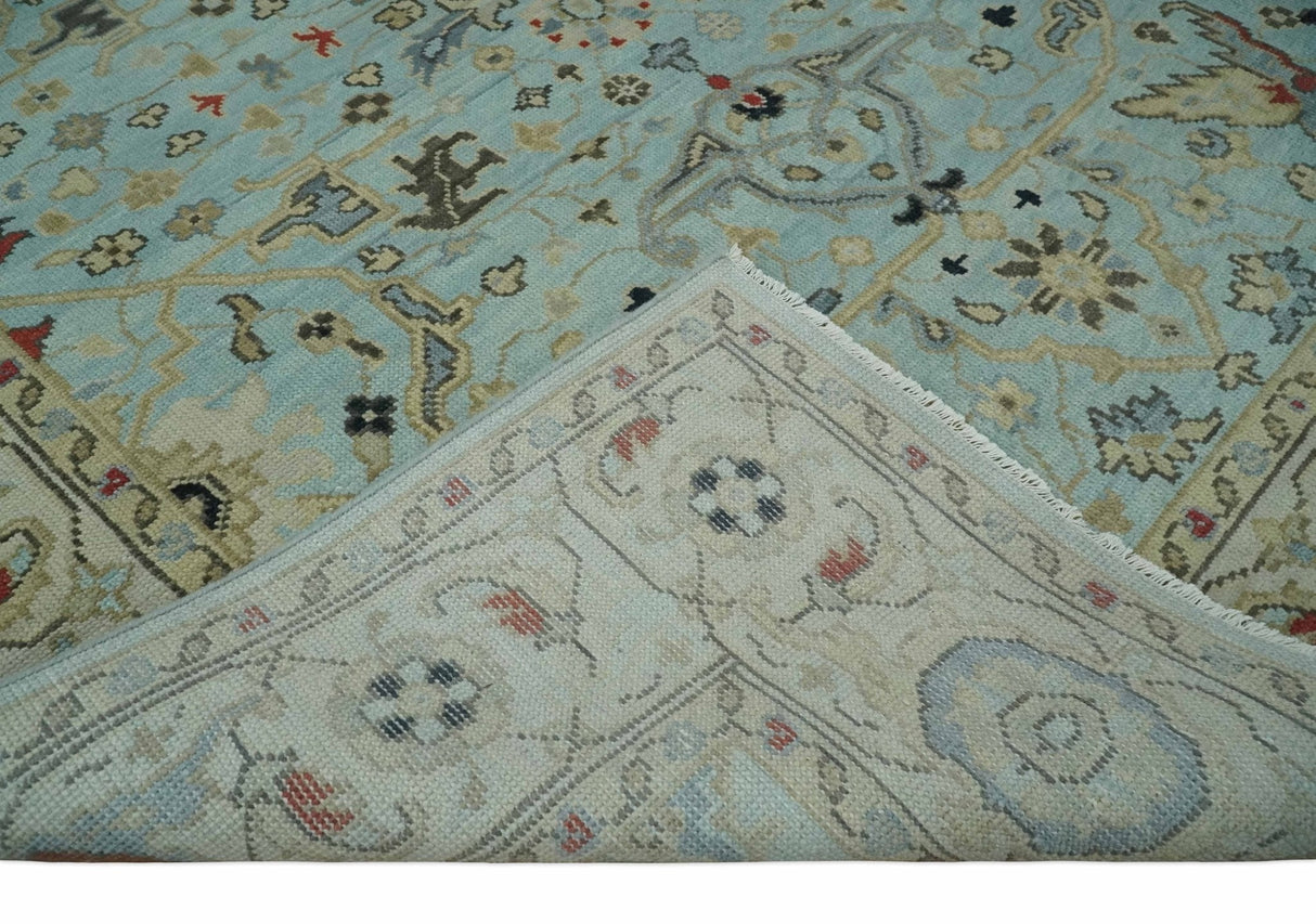 Traditional Floral Blue, Ivory and Beige Oriental Oushak Multi size wool Area Rug