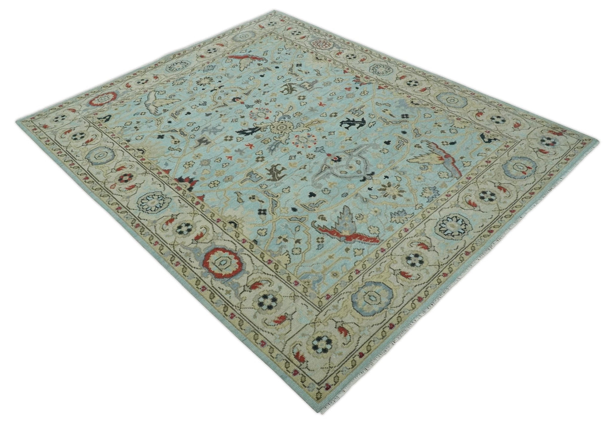 Traditional Floral Blue, Ivory and Beige Oriental Oushak Multi size wool Area Rug