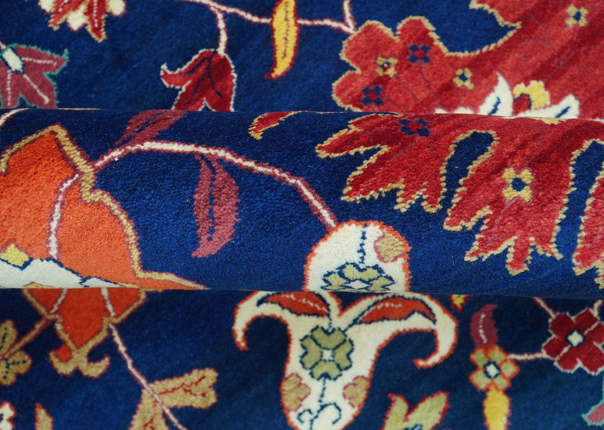 Traditional Floral Design Blue And Red 8x11 Hand Knotted wool Area Rug