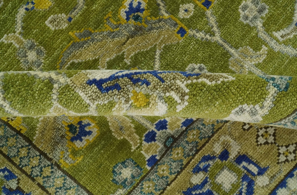 Traditional Floral Green and Blue Hand Knotted Multi size wool area rug