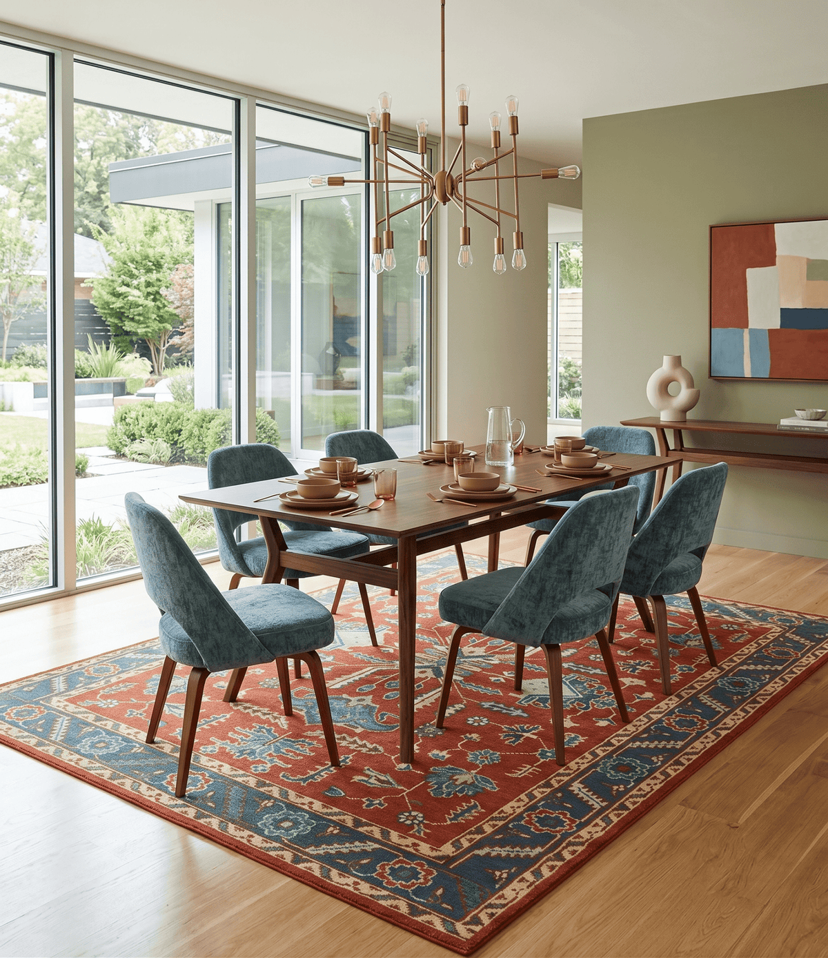 Traditional Floral Red, Blue, Beige and Green Hand Knotted Medallion Custom Made wool Area Rug