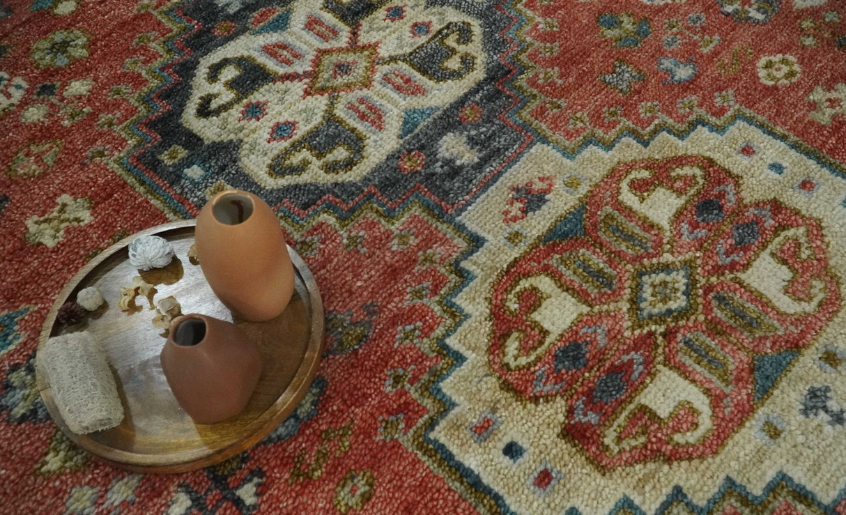 Traditional floral Rust, Charcoal and Beige Mamluk design 8x10 wool Area Rug