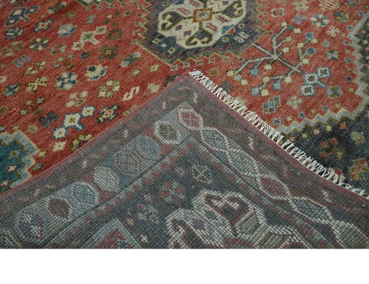 Traditional floral Rust, Charcoal and Beige Mamluk design 8x10 wool Area Rug