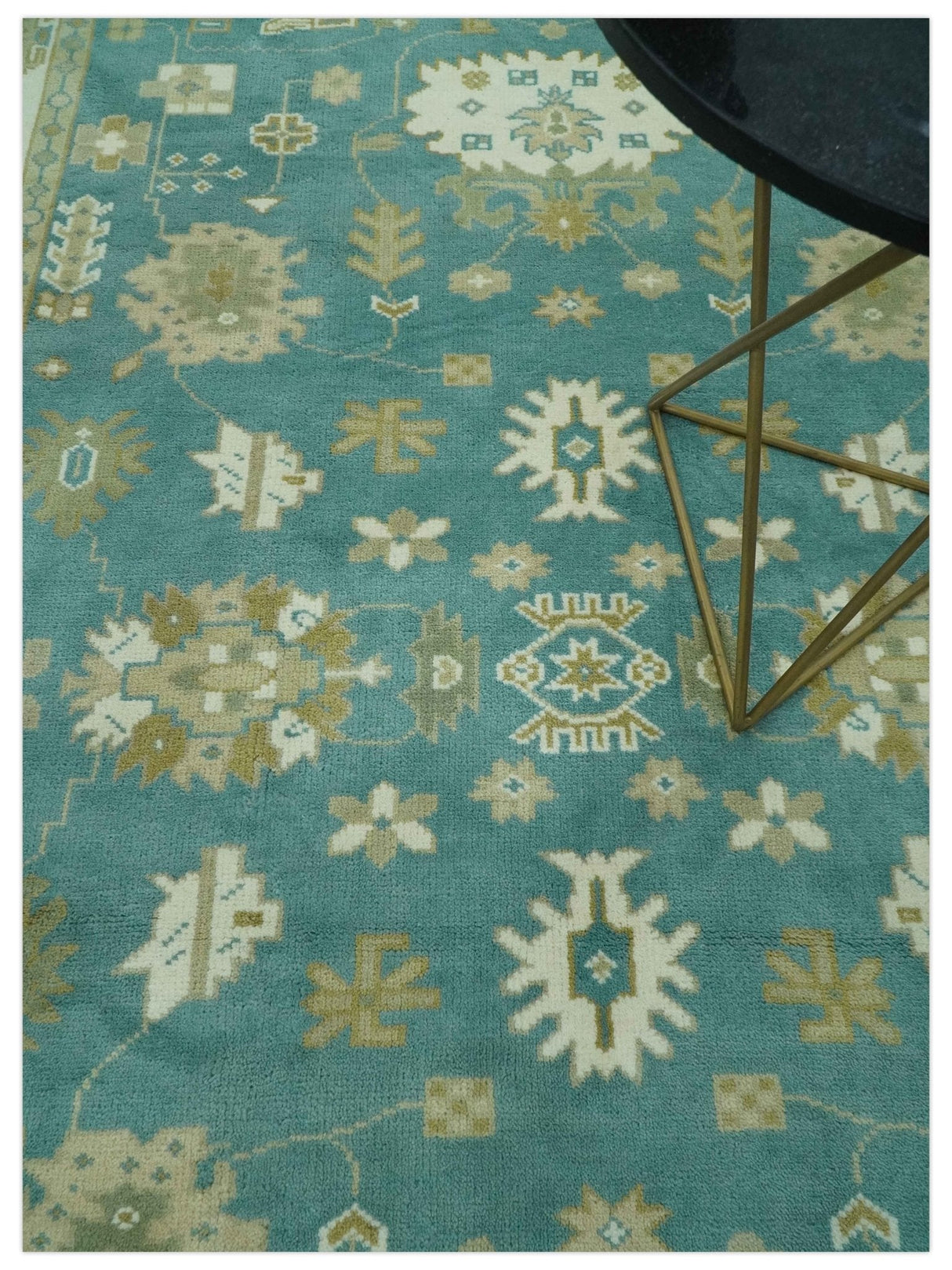 Traditional Floral Teal, Ivory and Beige Oriental Hand Knotted Multi Size wool rug