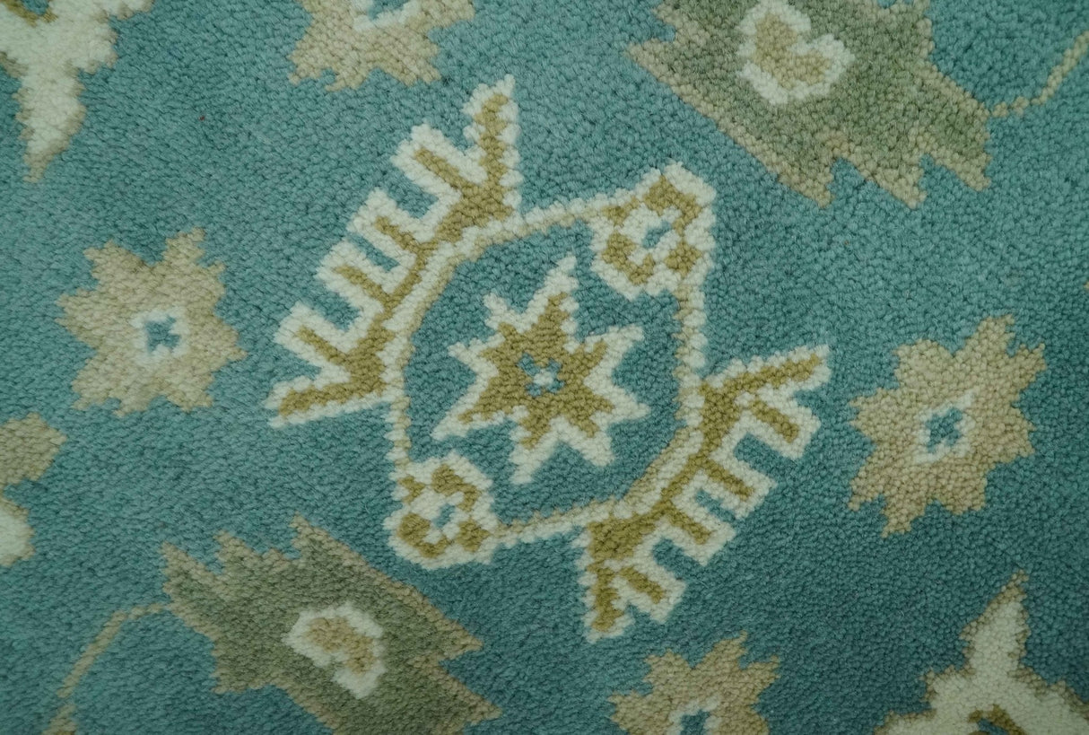 Traditional Floral Teal, Ivory and Beige Oriental Hand Knotted Multi Size wool rug