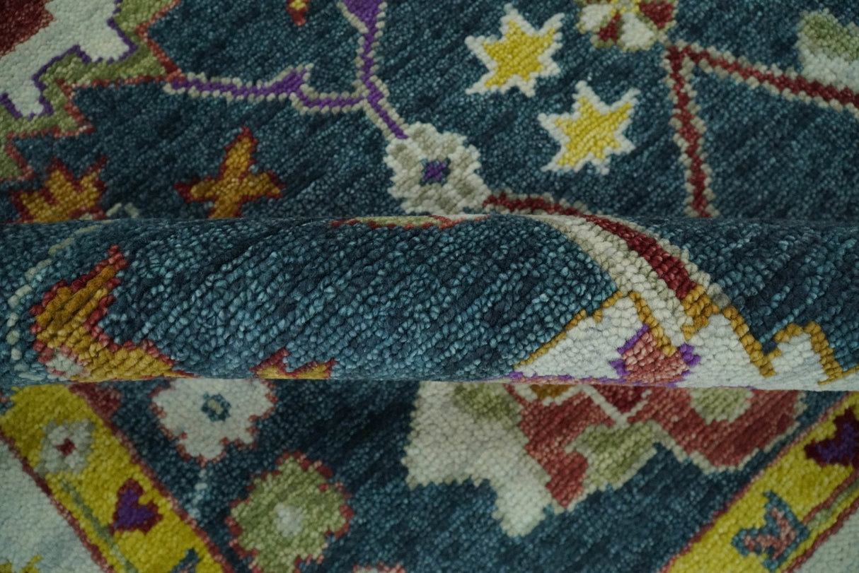 Traditional Floral Teal, Ivory and Mustard Hand Knotted Oriental Oushak wool Area Rug