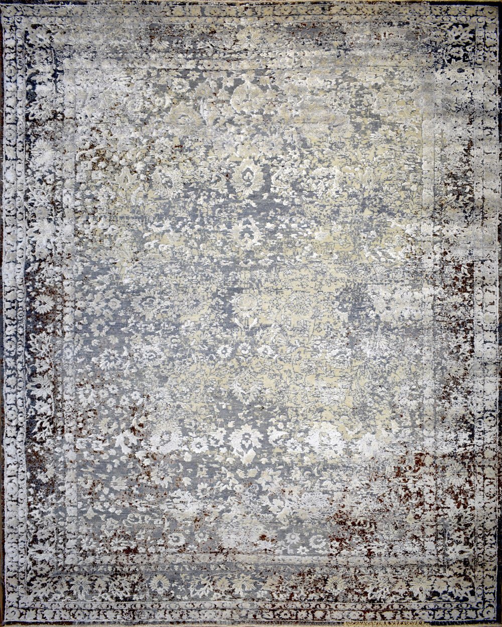 Traditional Gray And Brown Hand Knotted Wool 8x10 Area Rug