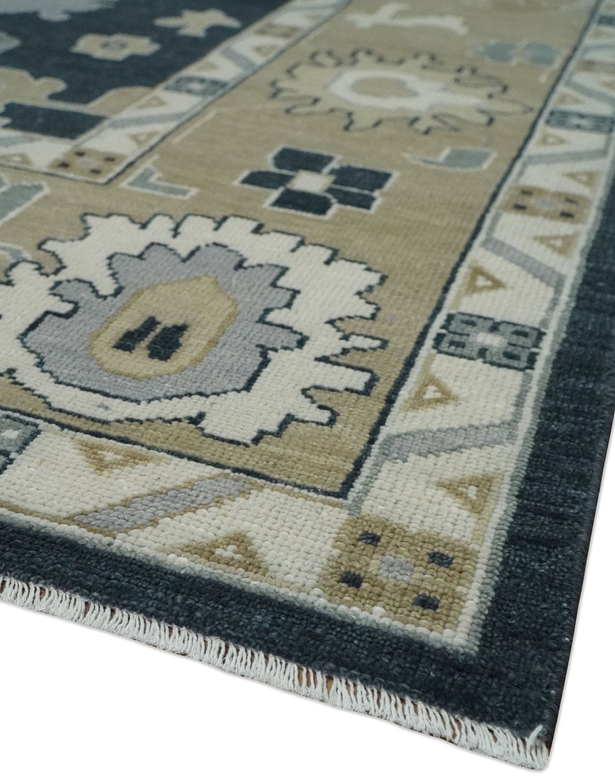 Traditional Hand Knotted Green, Beige, Silver and Ivory Multi Size Oushak Wool Area Rug