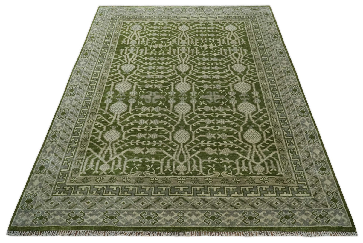 Traditional Hand knotted Royal Green and Ivory Turkish Design wool Area Rug