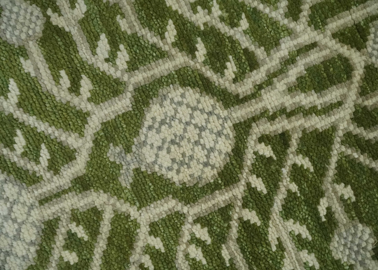 Traditional Hand knotted Royal Green and Ivory Turkish Design wool Area Rug