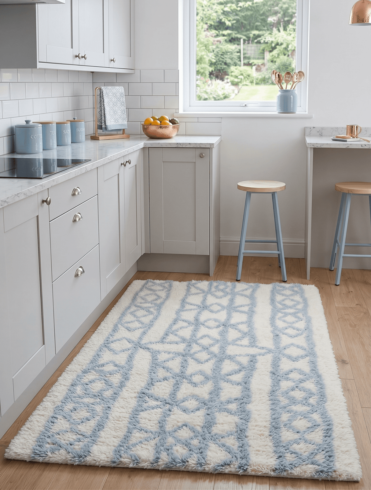Traditional Hand Made Moroccan Design Wool Light Blue Moroccan Rug
