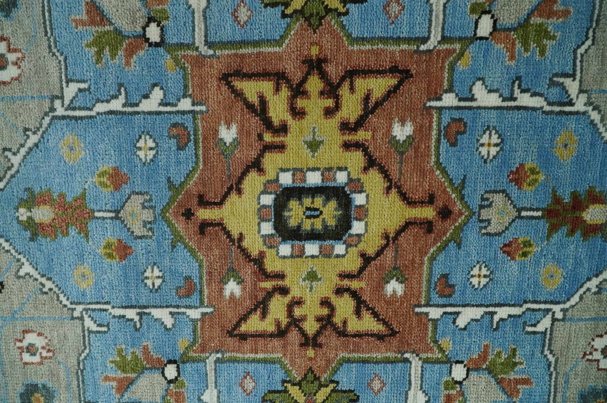 Traditional Heriz Blue, silver, Charcoal and Ivory Hand Knotted wool Area Rug