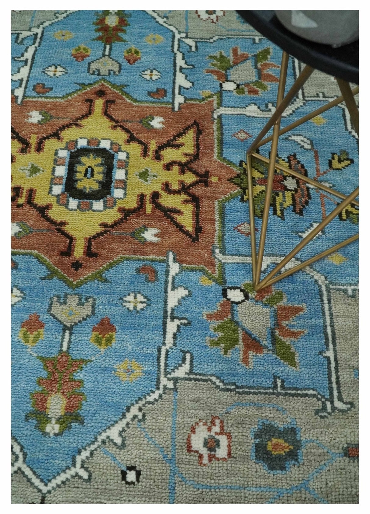 Traditional Heriz Blue, silver, Charcoal and Ivory Hand Knotted wool Area Rug