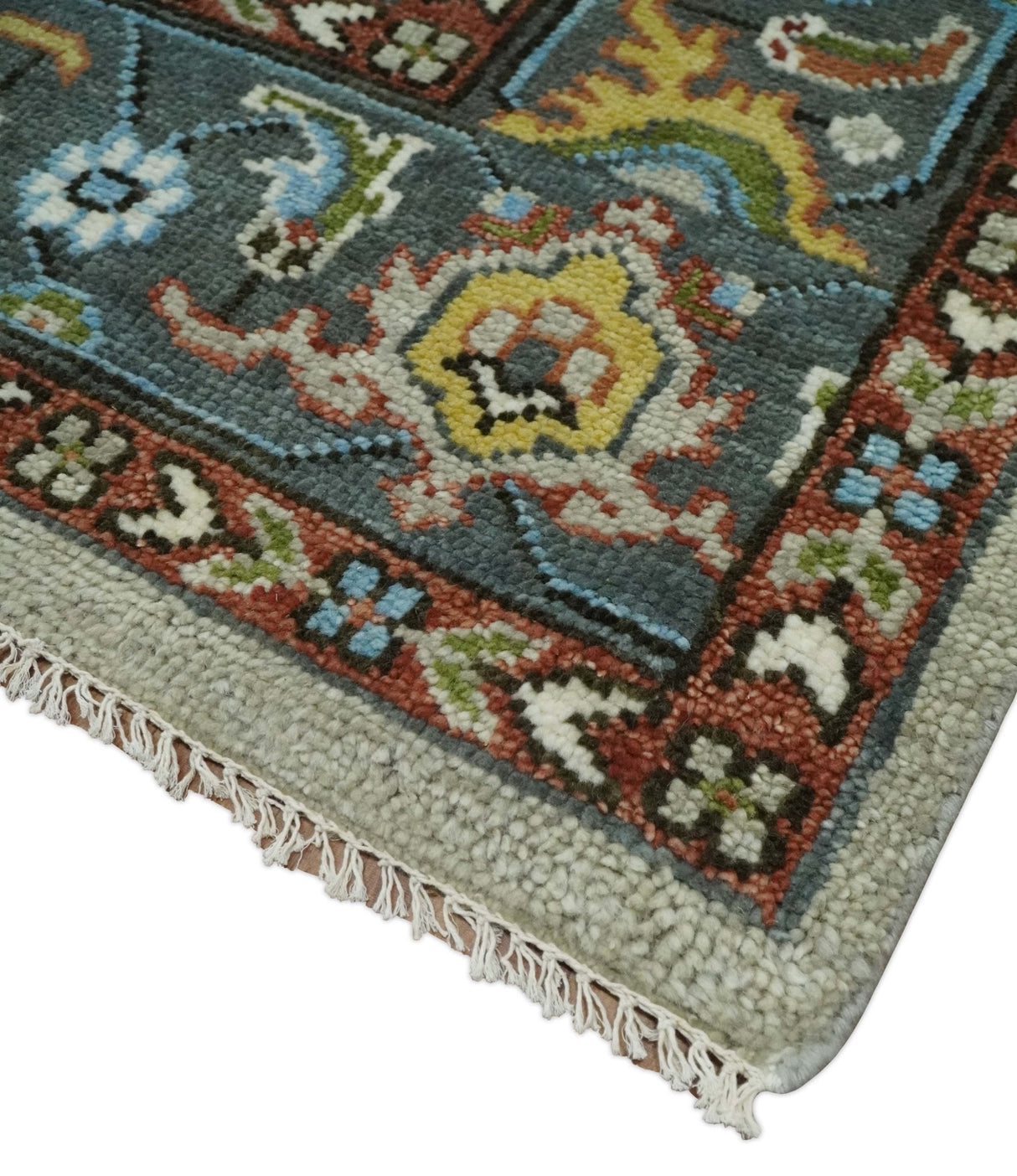 Traditional Heriz Blue, silver, Charcoal and Ivory Hand Knotted wool Area Rug
