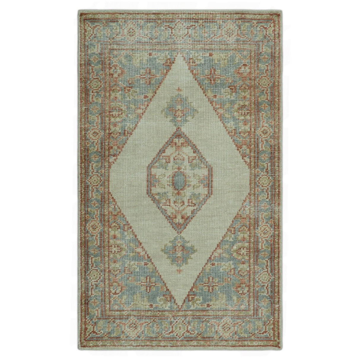 Traditional Heriz Design Beige And Blue Hand Knotted 3x5 Wool Area Rug