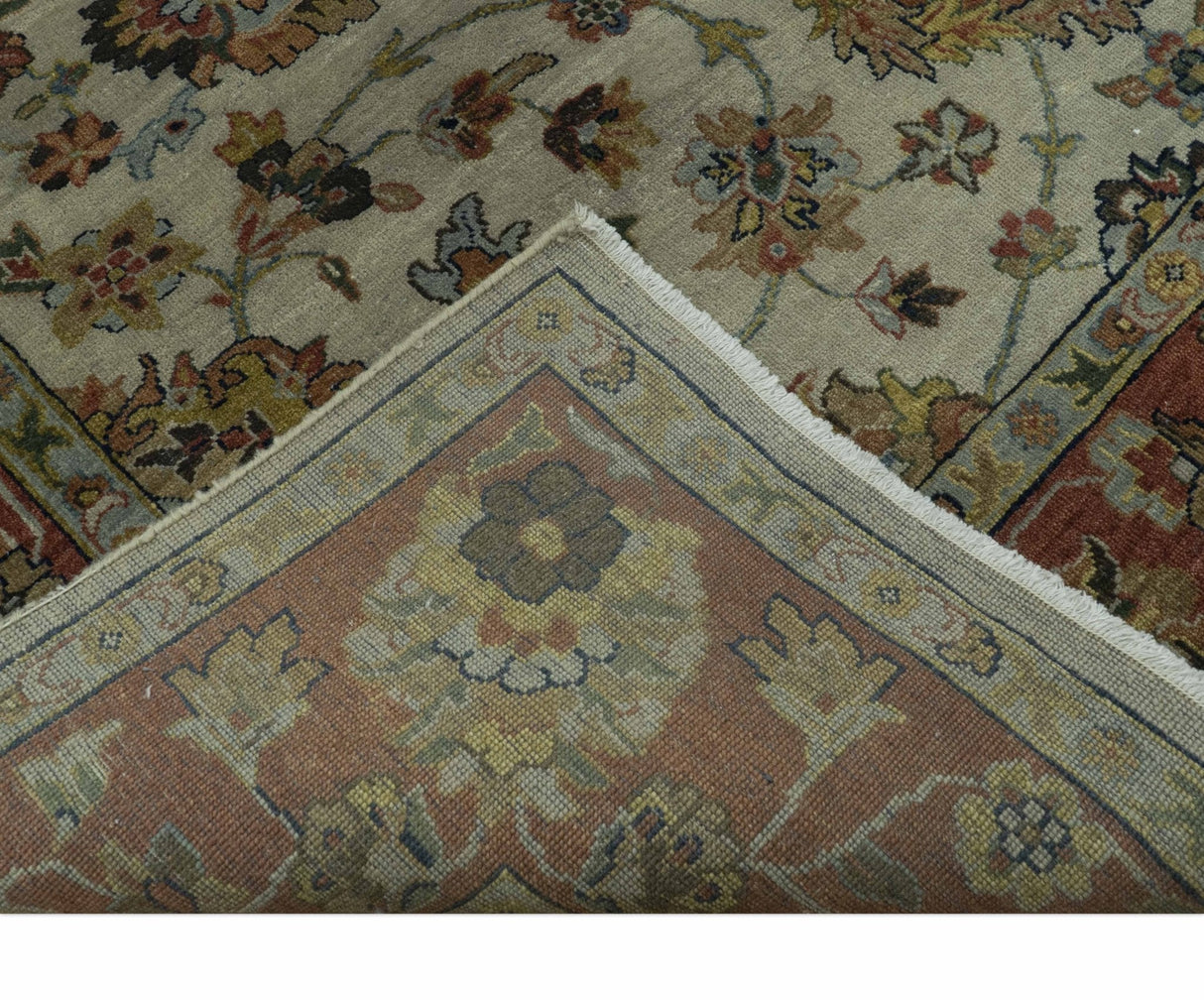 Traditional Heriz Design Beige And Brown 6x9 Hand Knotted Wool Area Rug