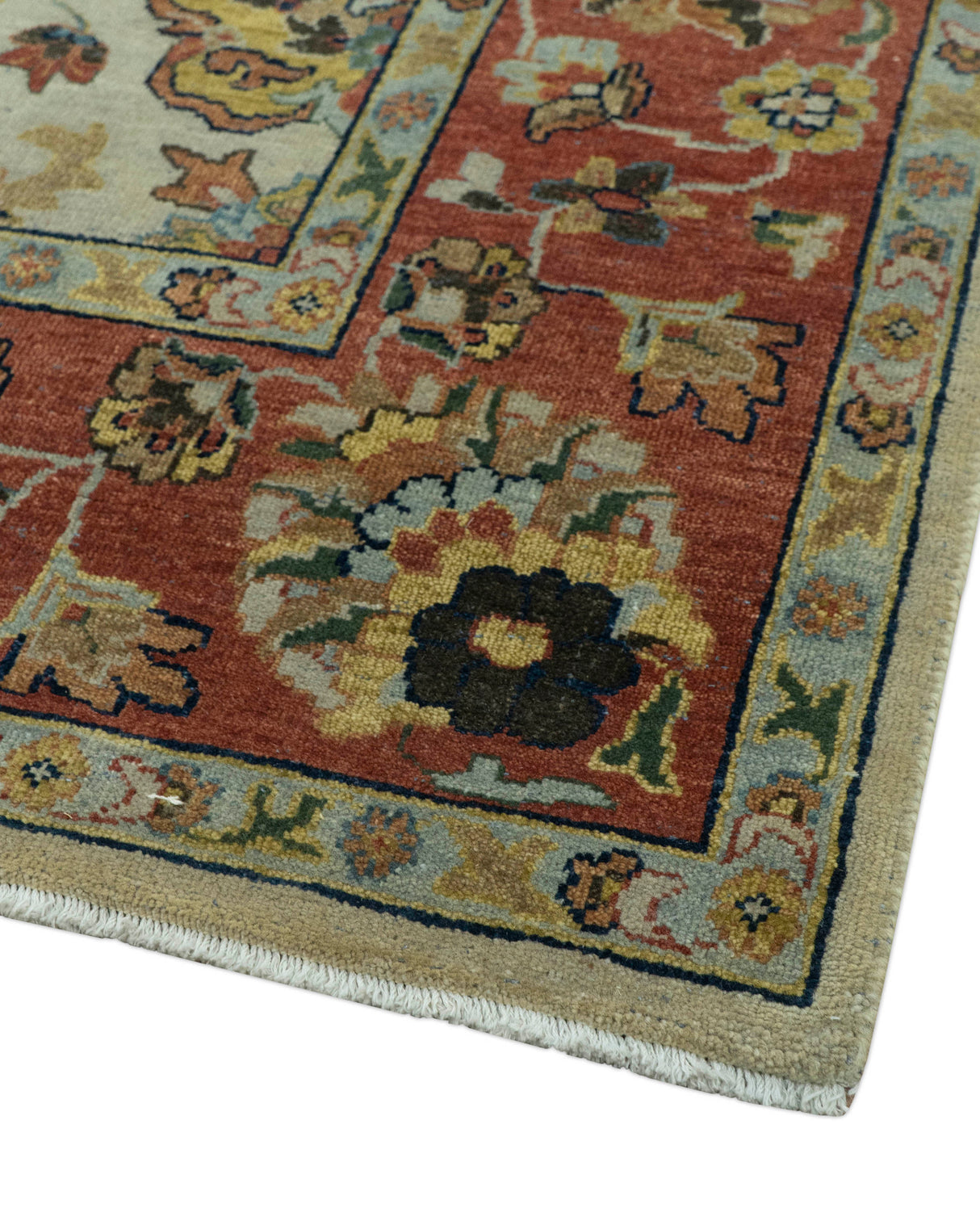 Traditional Heriz Design Beige And Brown 6x9 Hand Knotted Wool Area Rug