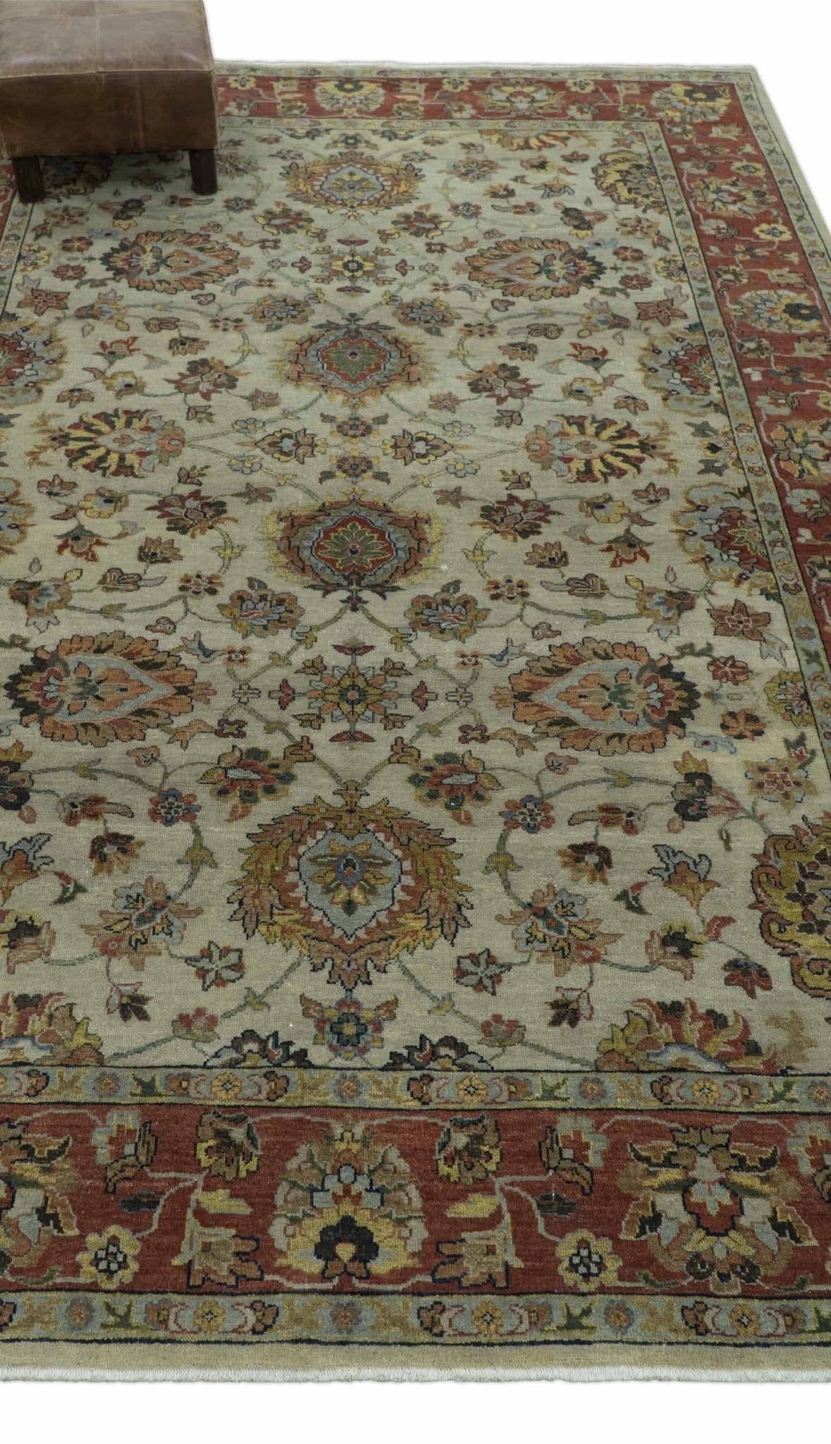 Traditional Heriz Design Beige And Brown 6x9 Hand Knotted Wool Area Rug