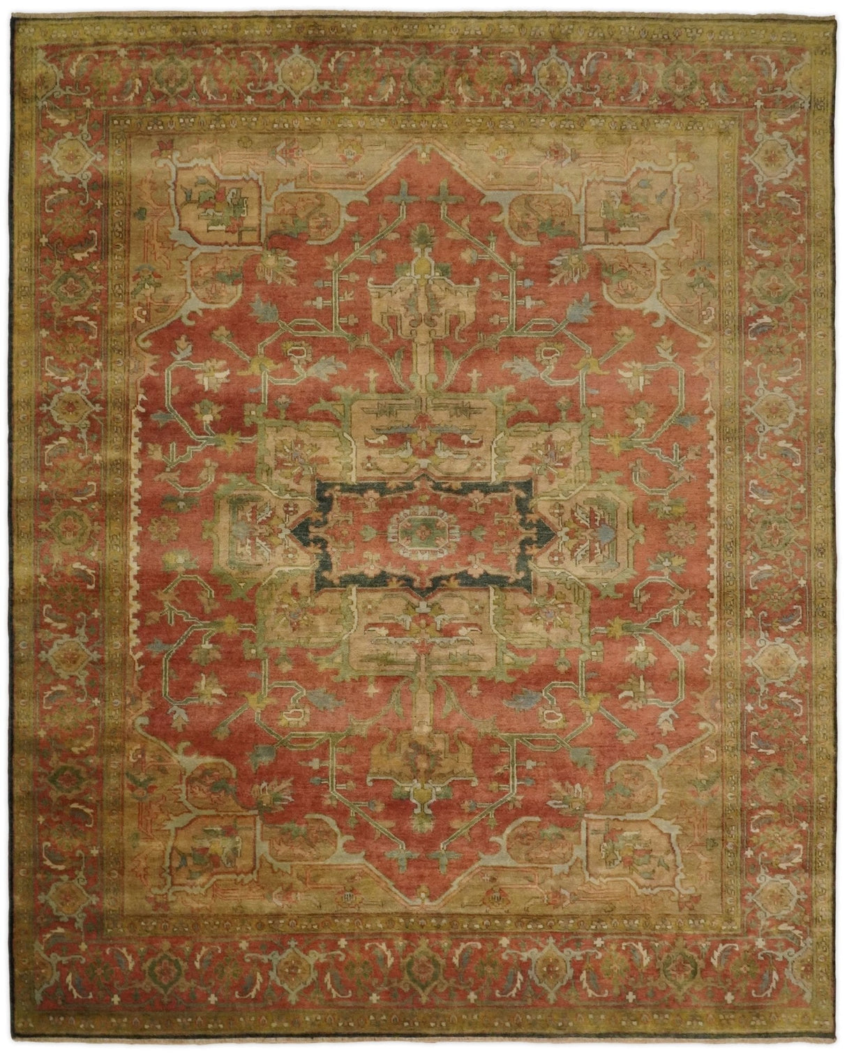 Traditional Heriz Design Rust And Brown Hand Knotted Fine Wool Area Rug