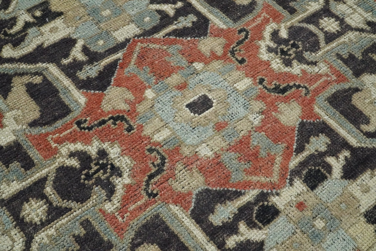 Traditional Heriz Rust And Beige Hand Knotted Wool Area Rug