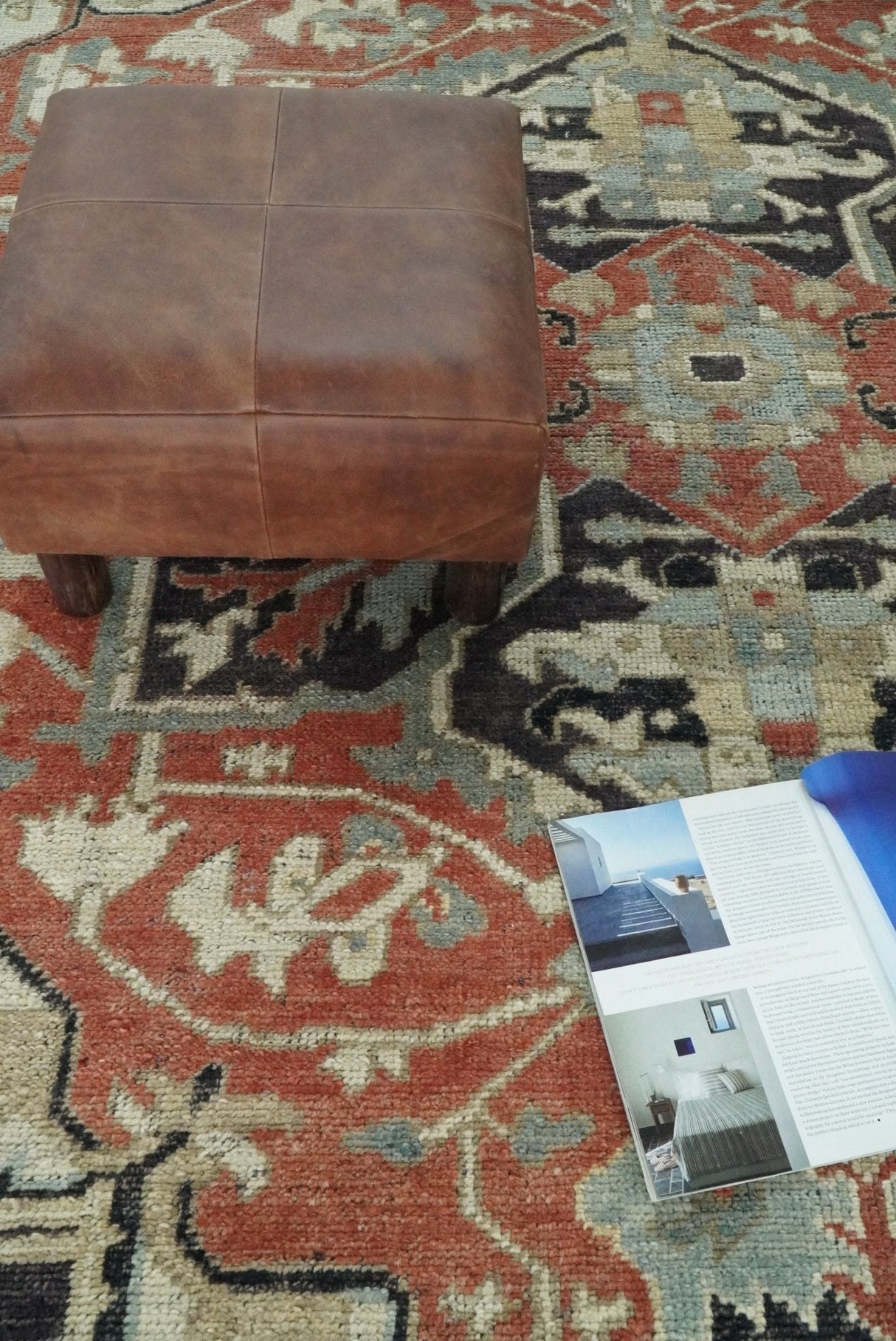 Traditional Heriz Rust And Beige Hand Knotted Wool Area Rug