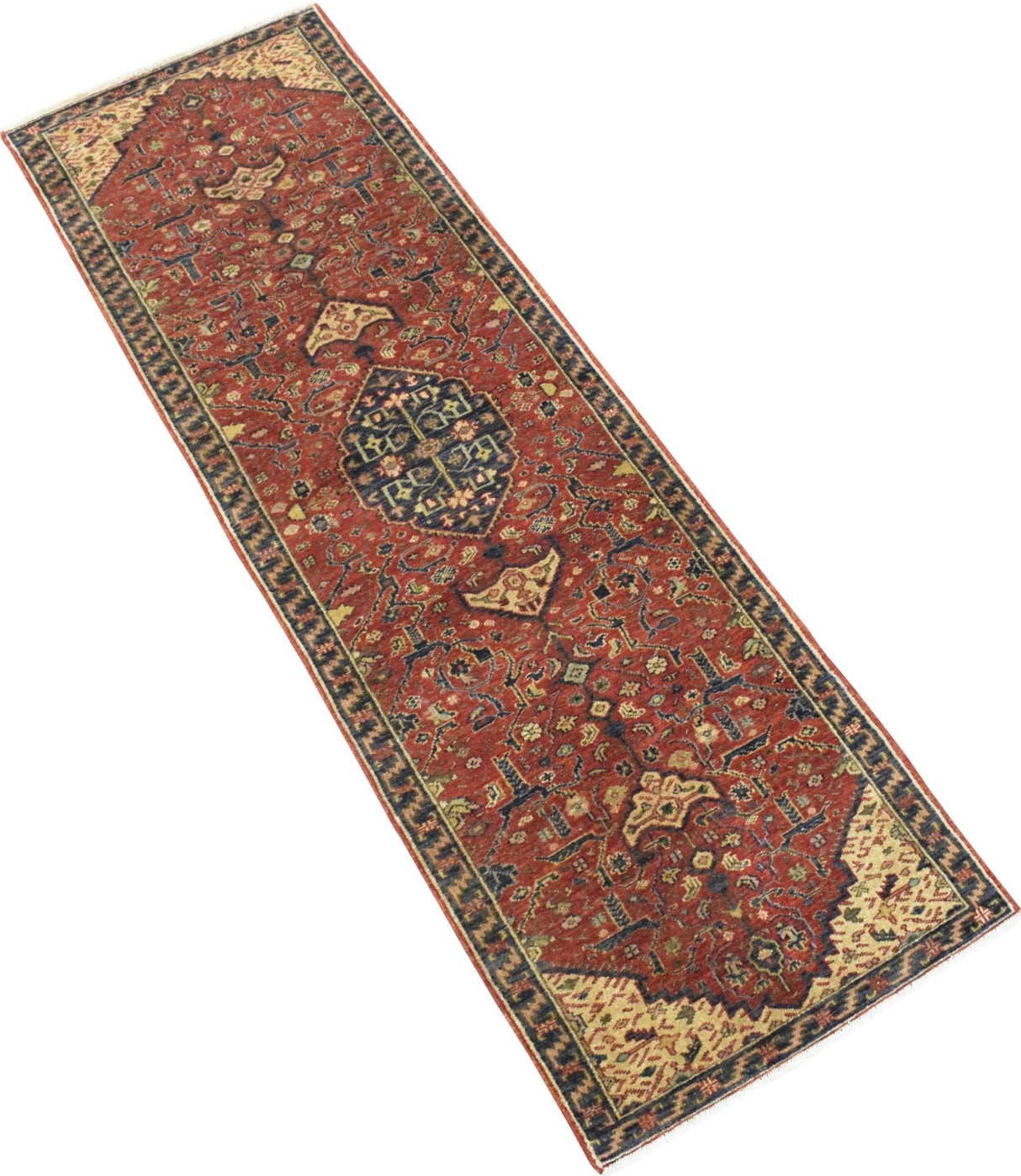 Traditional Heriz Rust and Brown Hand Knotted 2.6x8 Wool Area Rug