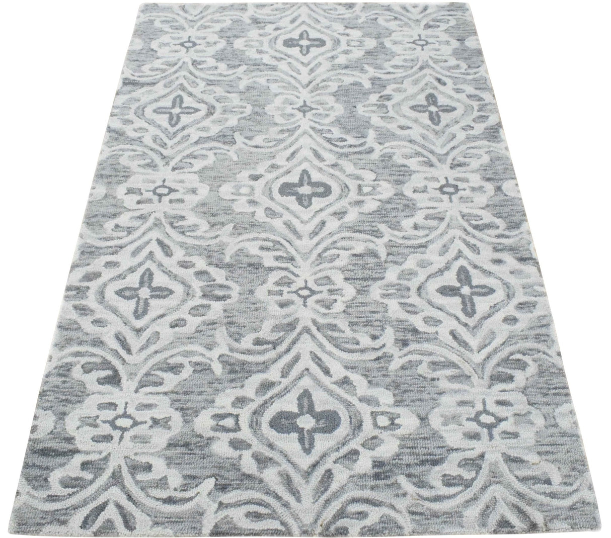 Traditional Ivory And Gray Hand Tufted Wool Area Rug
