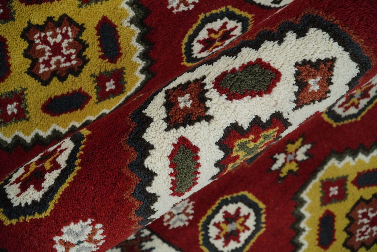 Traditional Kazak Red and Ivory Hand Knotted Wool 2x7 Area Rug