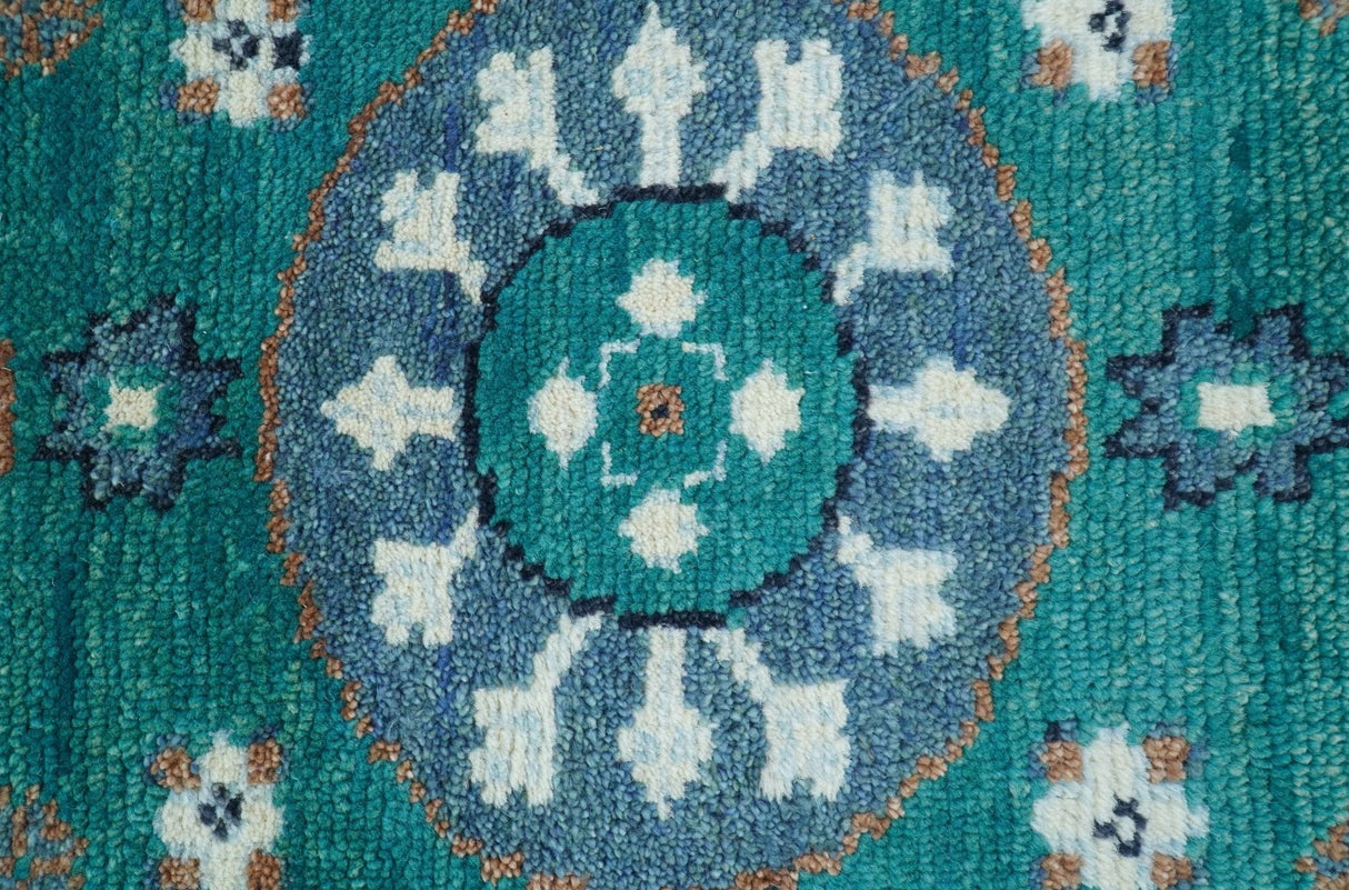 Traditional Khotan Design Teal And Beige Hand knotted 4x6 Wool Area Rug