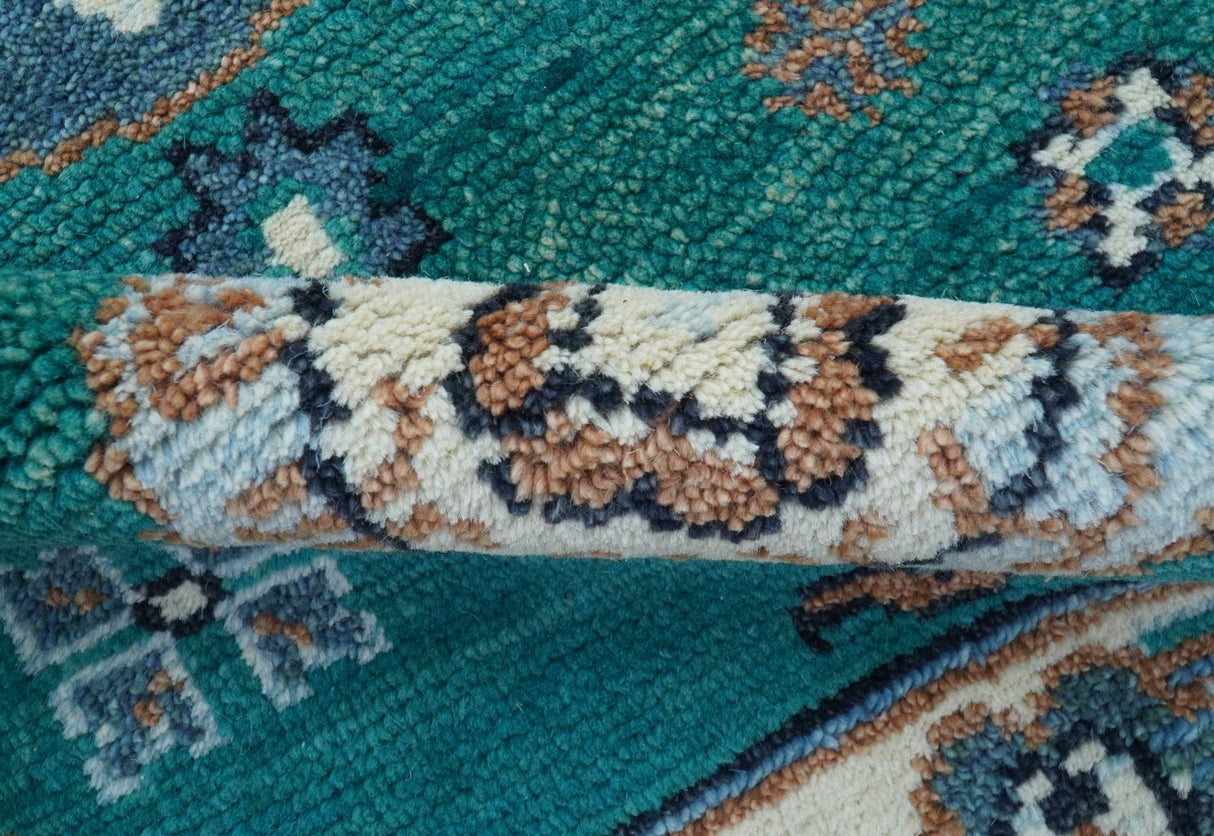 Traditional Khotan Design Teal And Beige Hand knotted 4x6 Wool Area Rug