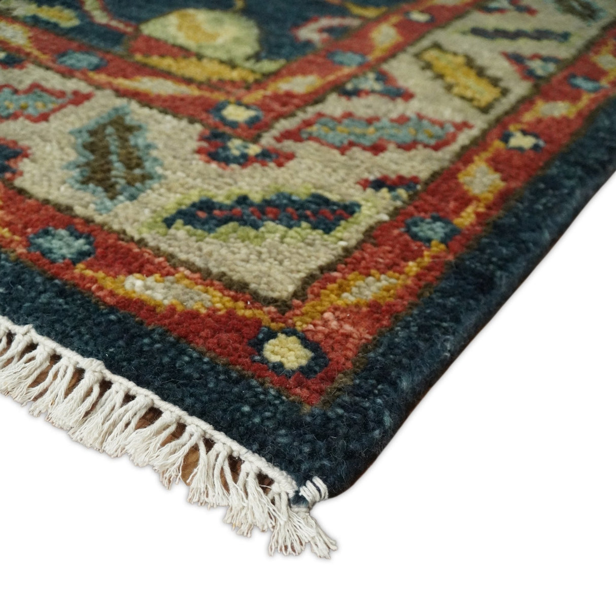 Traditional Large Design Blue, Rust and Gold Hand Knotted Multi Size wool Area Rug
