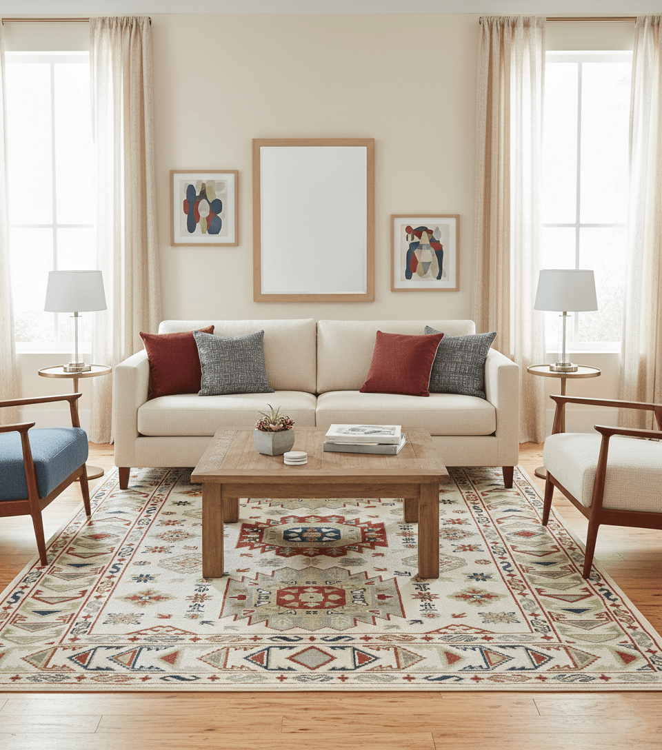 Traditional Mamluk design Ivory, Rust and Olive Hand knotted Multi Size wool rug