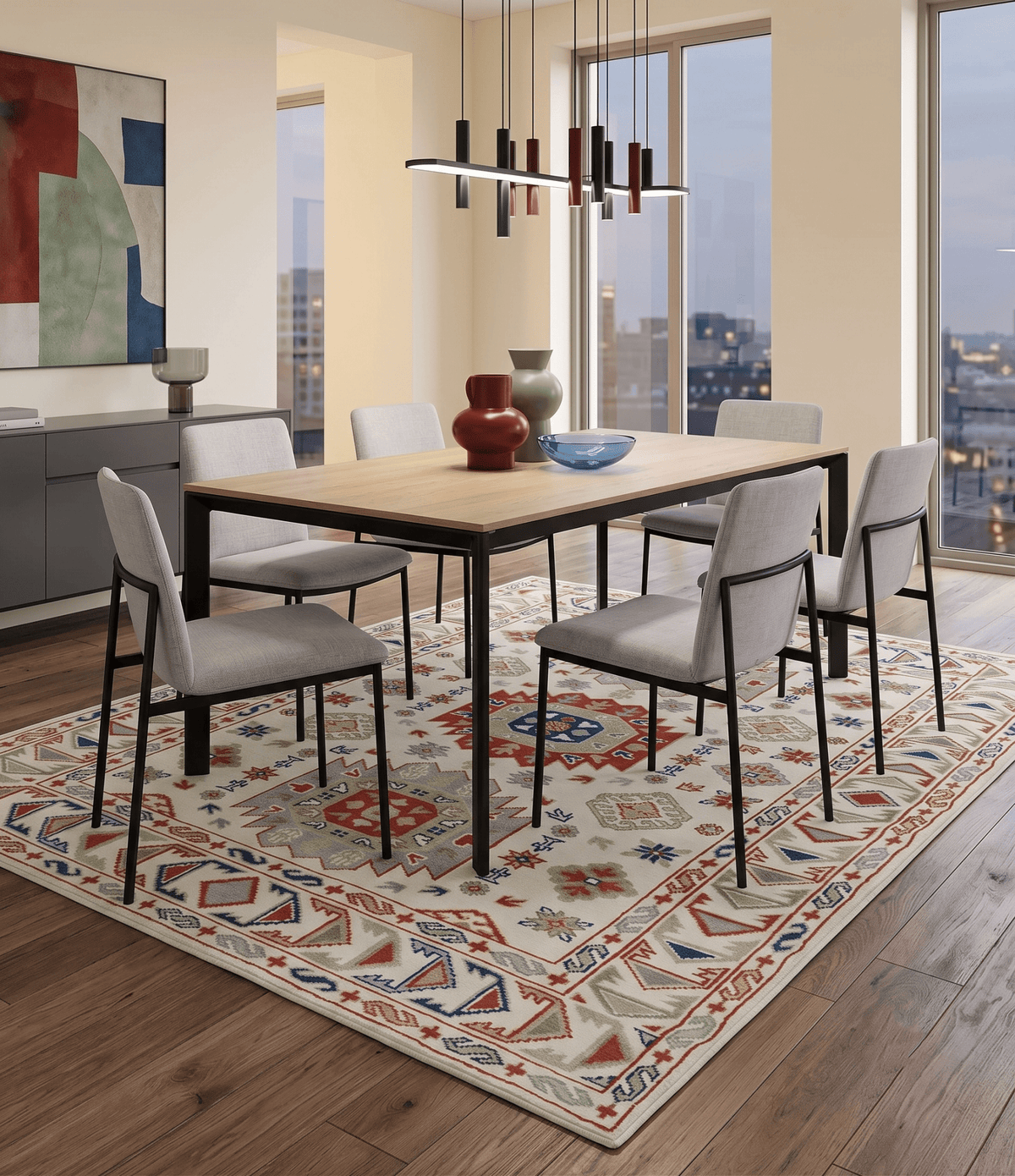 Traditional Mamluk design Ivory, Rust and Olive Hand knotted Multi Size wool rug