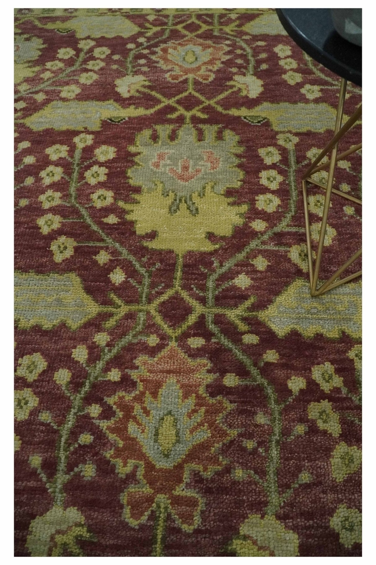 Traditional Maroon, Green and Beige Antique Donegal Design Hand knotted Area Rug