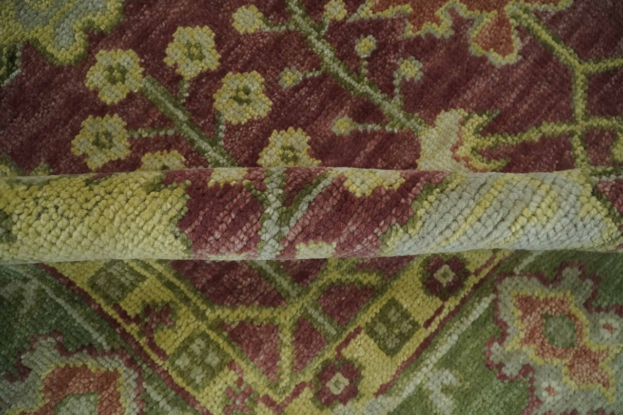 Traditional Maroon, Green and Beige Antique Donegal Design Hand knotted Area Rug