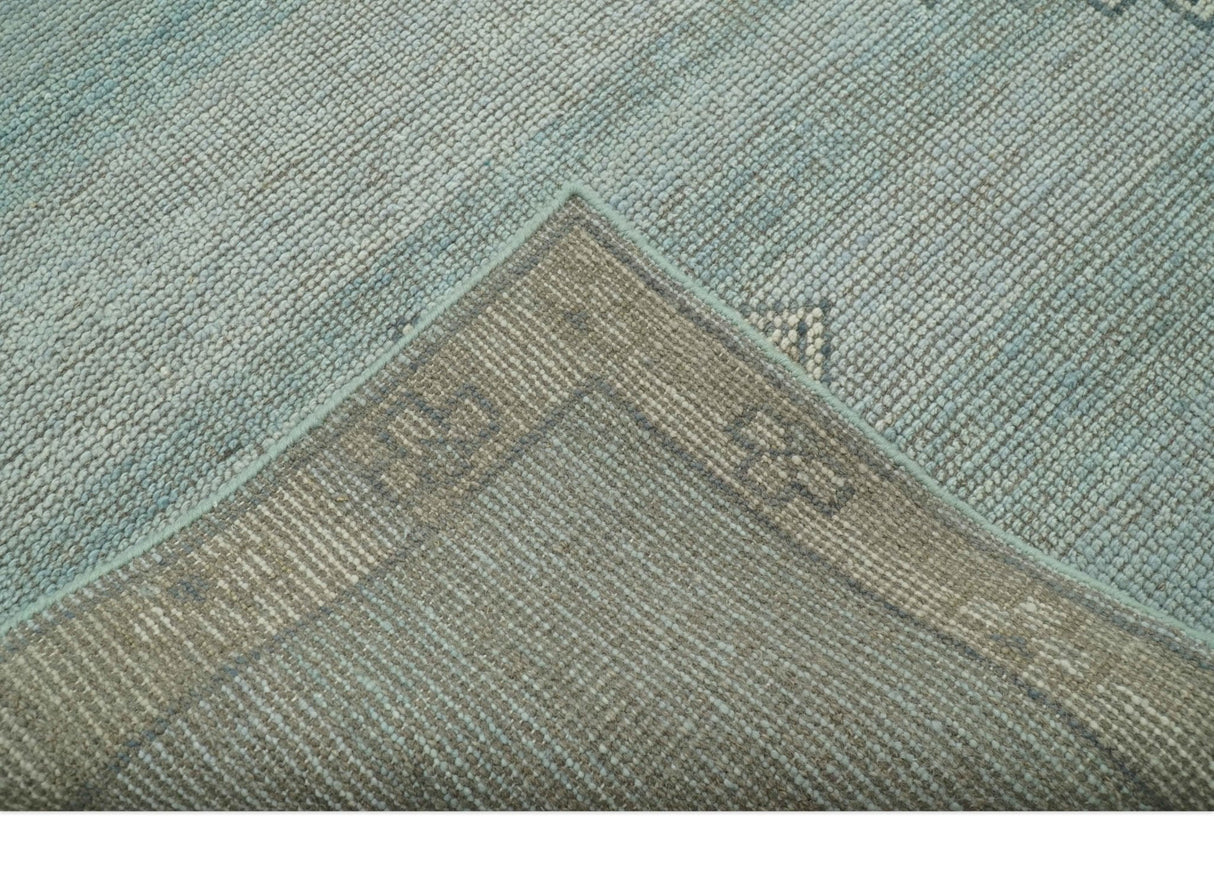 Traditional Medallion Design Blue and Beige Hand Knotted Wool Rug Custom Made