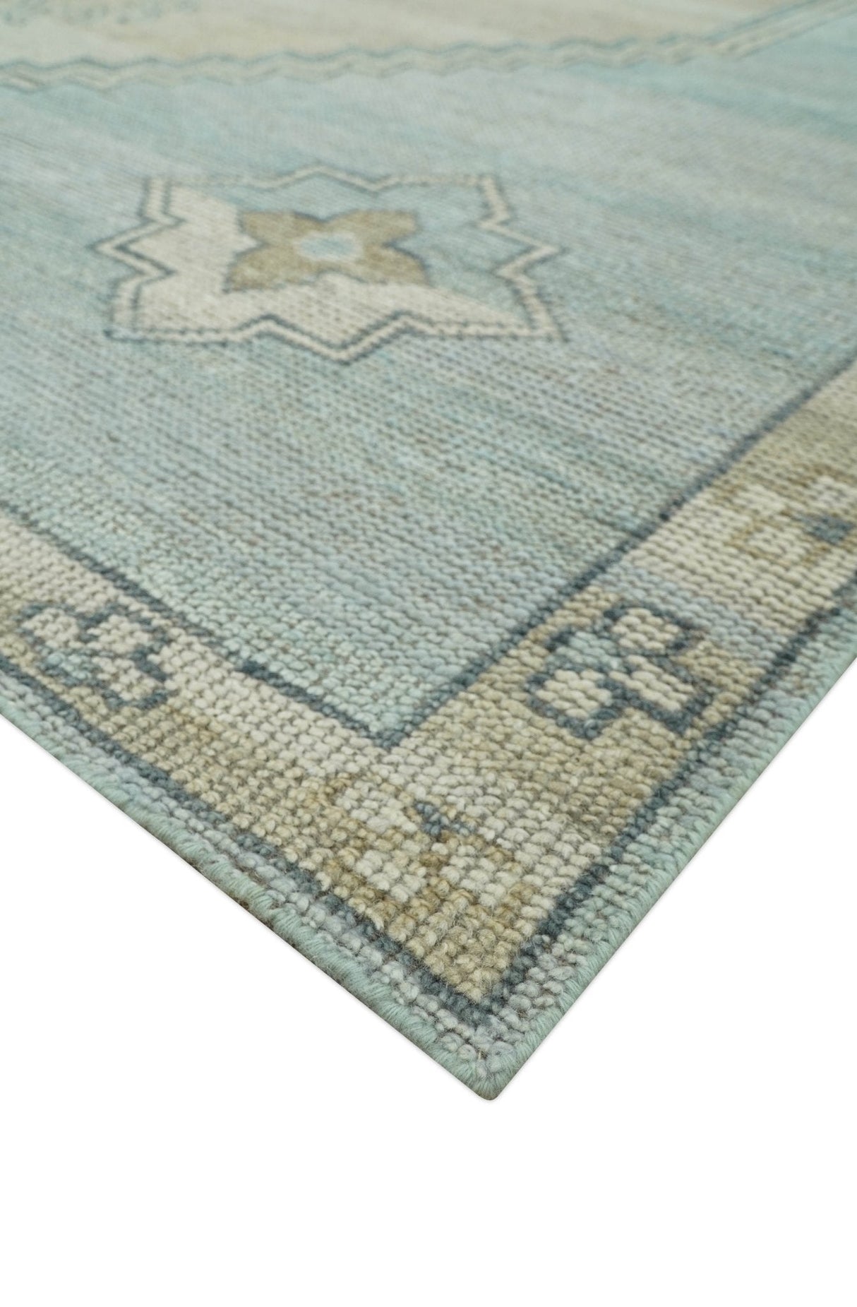 Traditional Medallion Design Blue and Beige Hand Knotted Wool Rug Custom Made