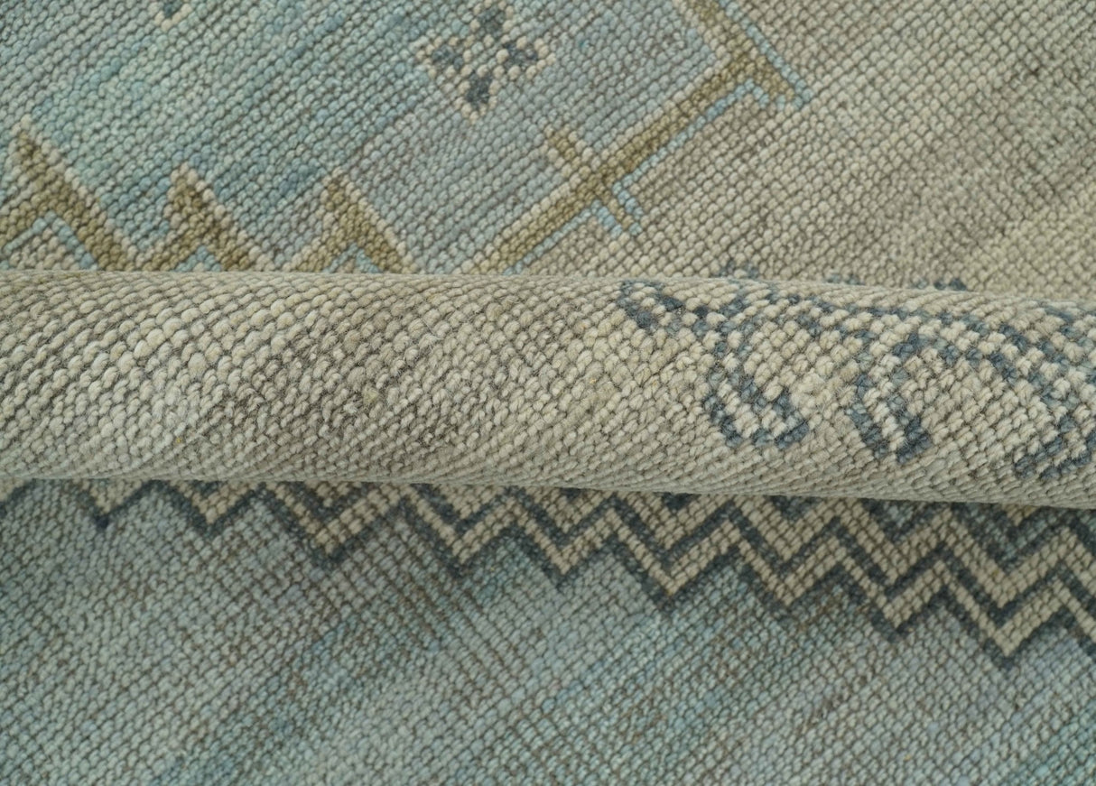 Traditional Medallion Design Blue and Beige Hand Knotted Wool Rug Custom Made