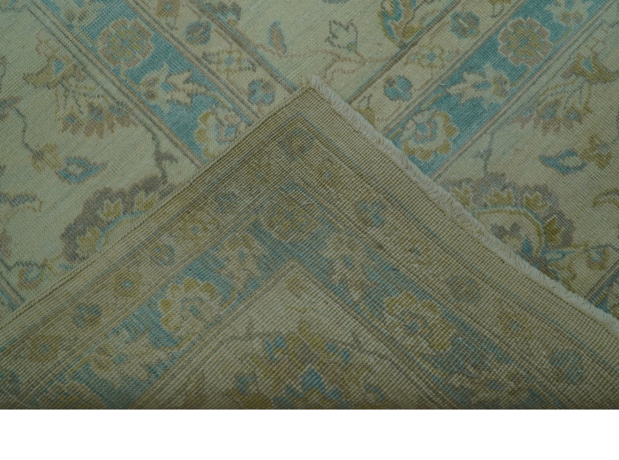 Traditional Oriental Design Blue And Beige Hand Knotted 8.5x11 Wool Area Rug