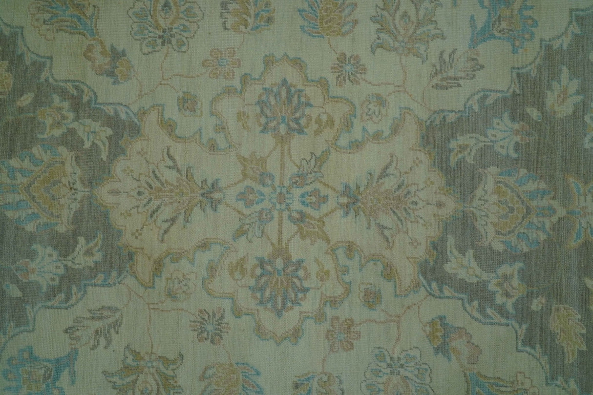 Traditional Oriental Design Blue And Beige Hand Knotted 8.5x11 Wool Area Rug