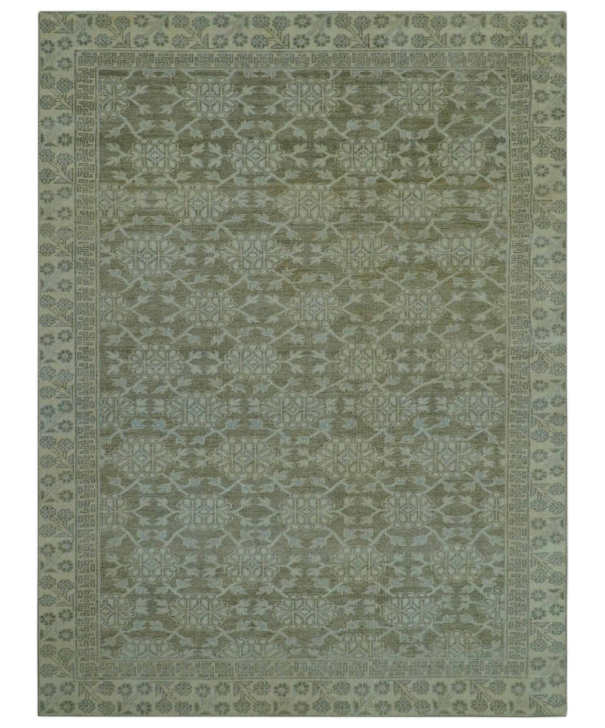 Traditional Oriental Design Brown, Blue And Beige Hand Knotted 6x8 Wool Area Rug