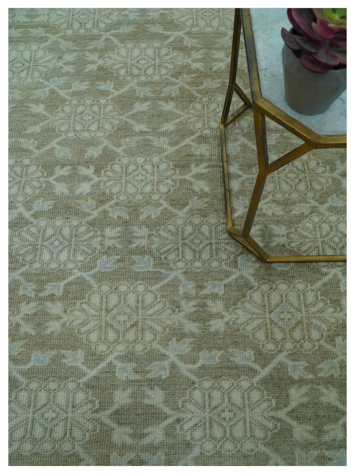 Traditional Oriental Design Brown, Blue And Beige Hand Knotted 6x8 Wool Area Rug