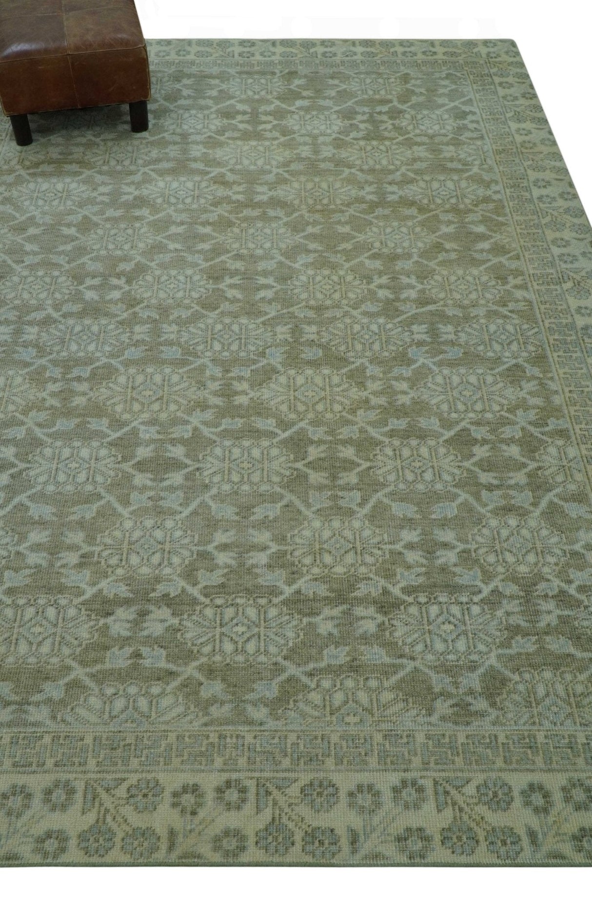 Traditional Oriental Design Brown, Blue And Beige Hand Knotted 6x8 Wool Area Rug