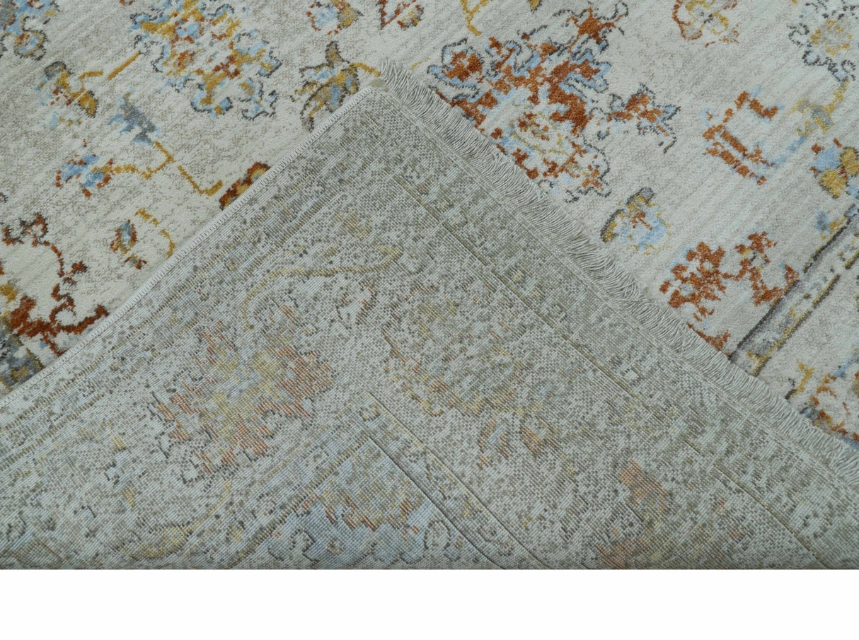 Traditional Oriental Design Silver And Rust Machine Woven 4x5.7 Polyester Area Rug