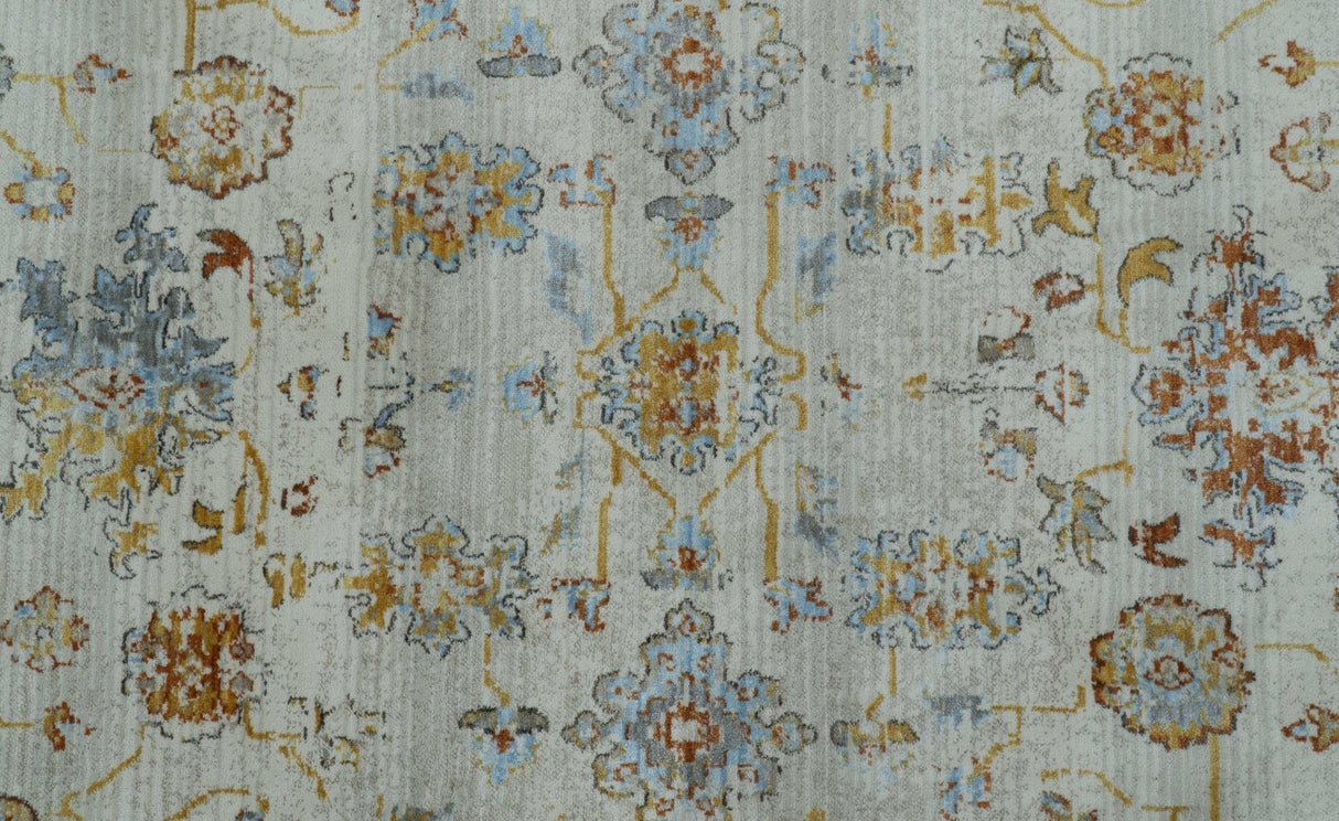 Traditional Oriental Design Silver And Rust Machine Woven 4x5.7 Polyester Area Rug
