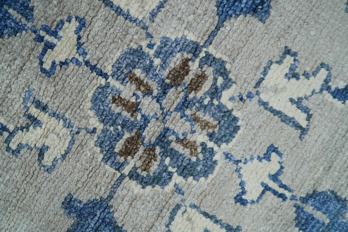 Traditional Oriental Gray And Blue Hand knotted Art Silk Area Rug