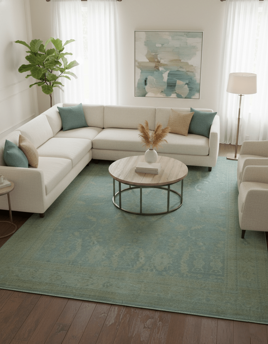 Traditional Oushak Beige And Blue 10x14 Hand Knotted Wool Area Rug