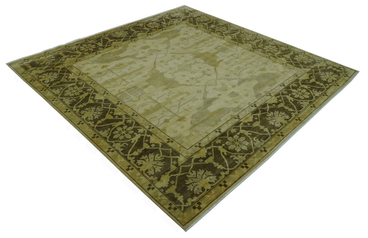 Traditional Oushak Design Beige And Brown 10x10 Hand Knotted Wool Area Rug