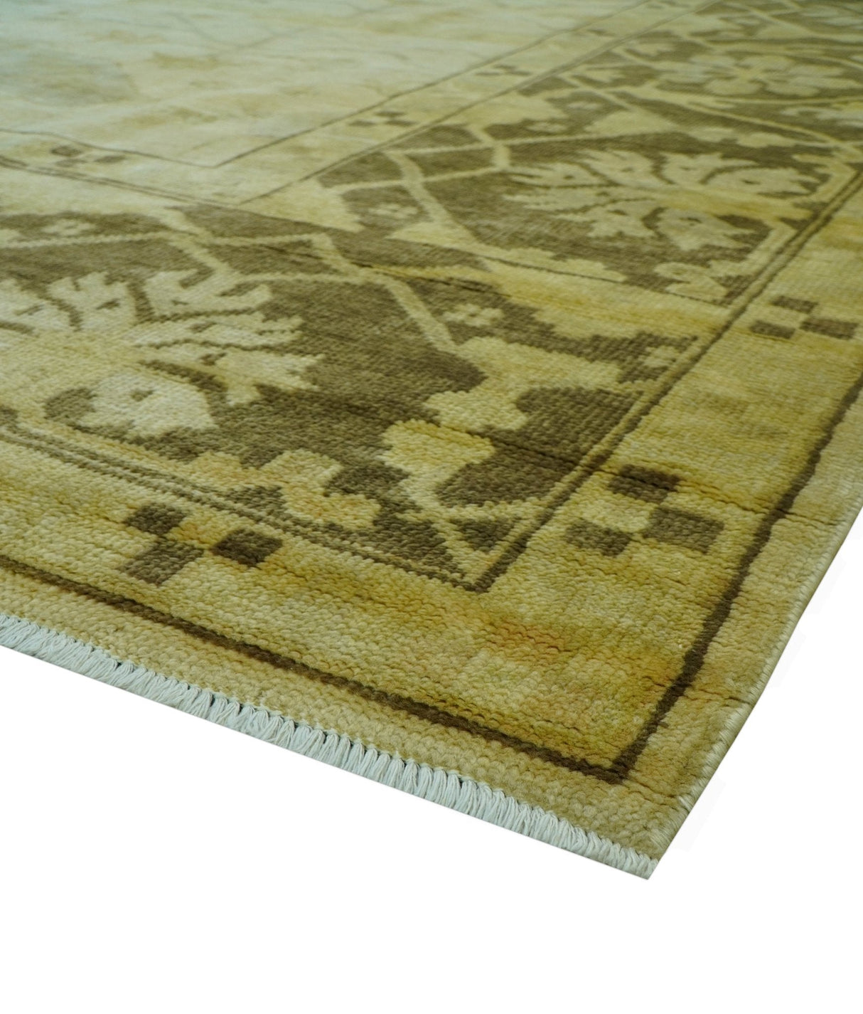Traditional Oushak Design Beige And Brown 10x10 Hand Knotted Wool Area Rug